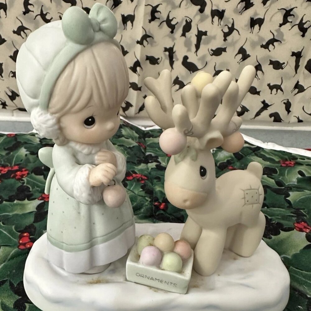 Precious Moments 1989 Merry Christmas Deer Girl Ornaments Reindeer Decor